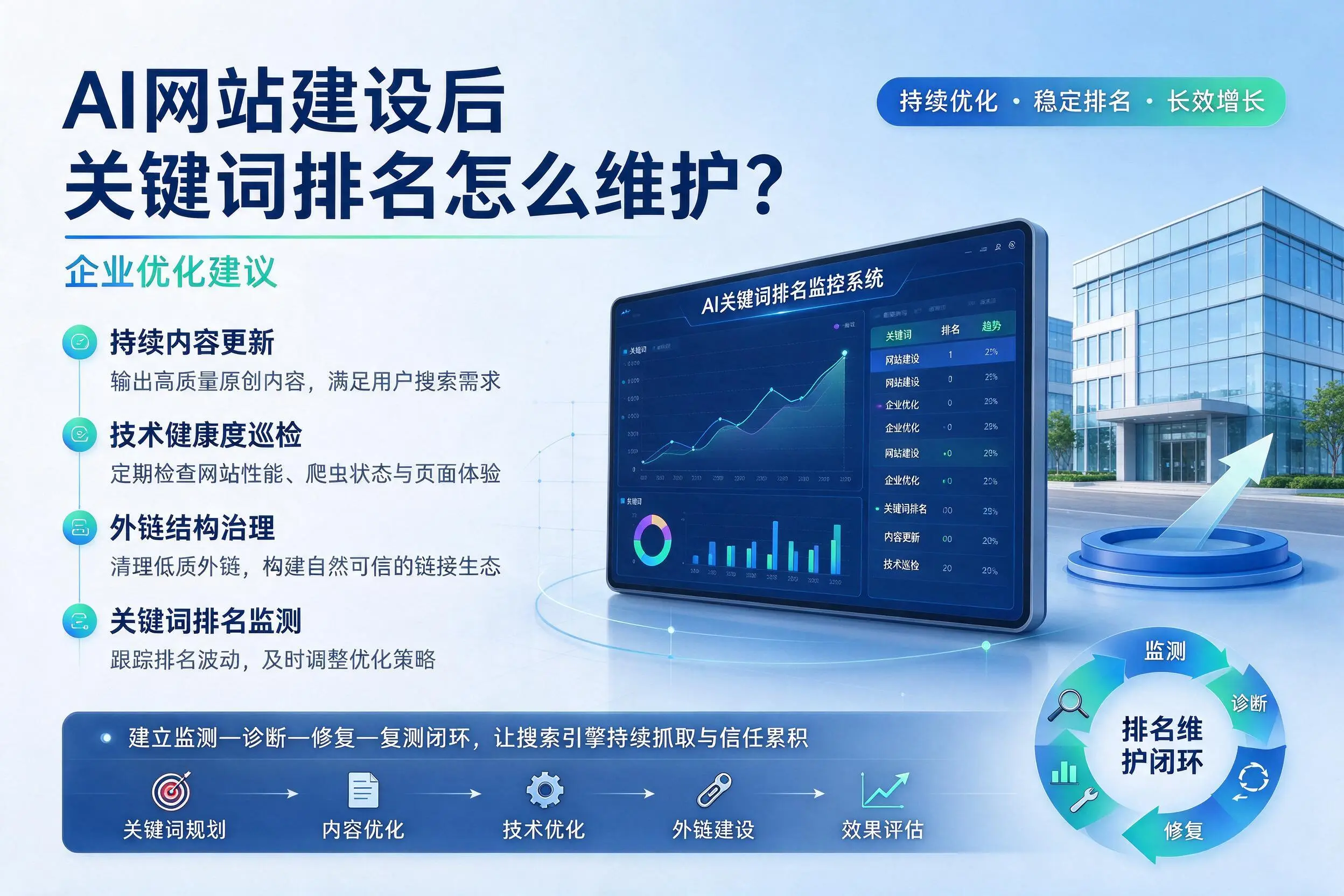 AI网站建设后关键词排名怎么维护？淮北企业优化建议