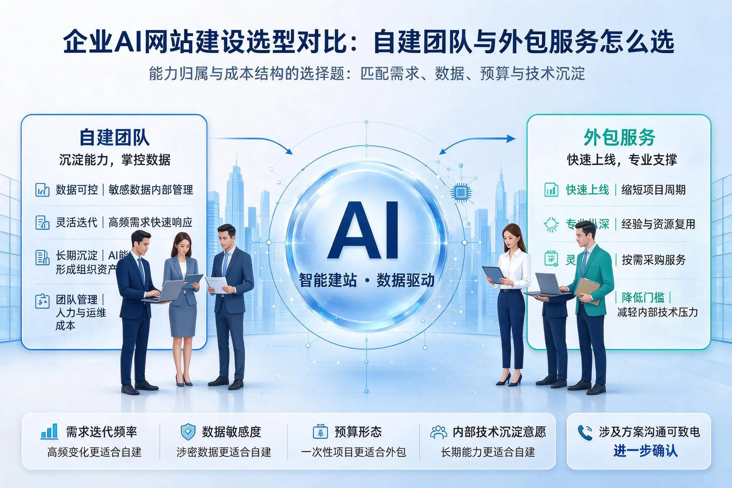 淮北企业AI网站建设选型对比：自建团队与外包服务怎么选