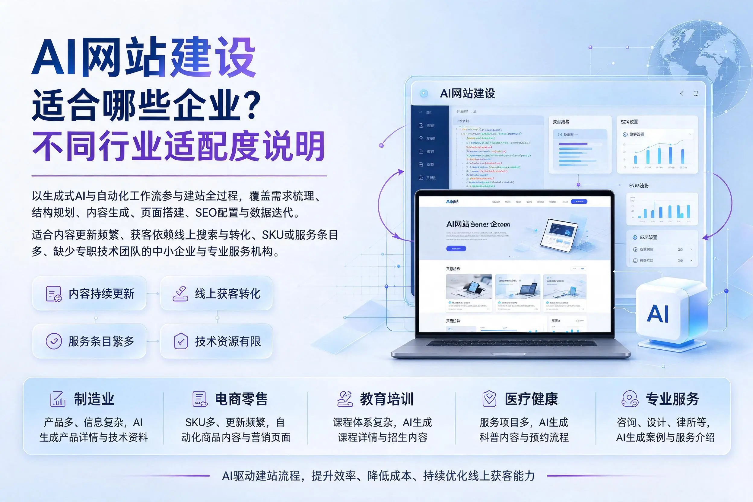 AI网站建设适合哪些企业?淮北不同行业适配度说明